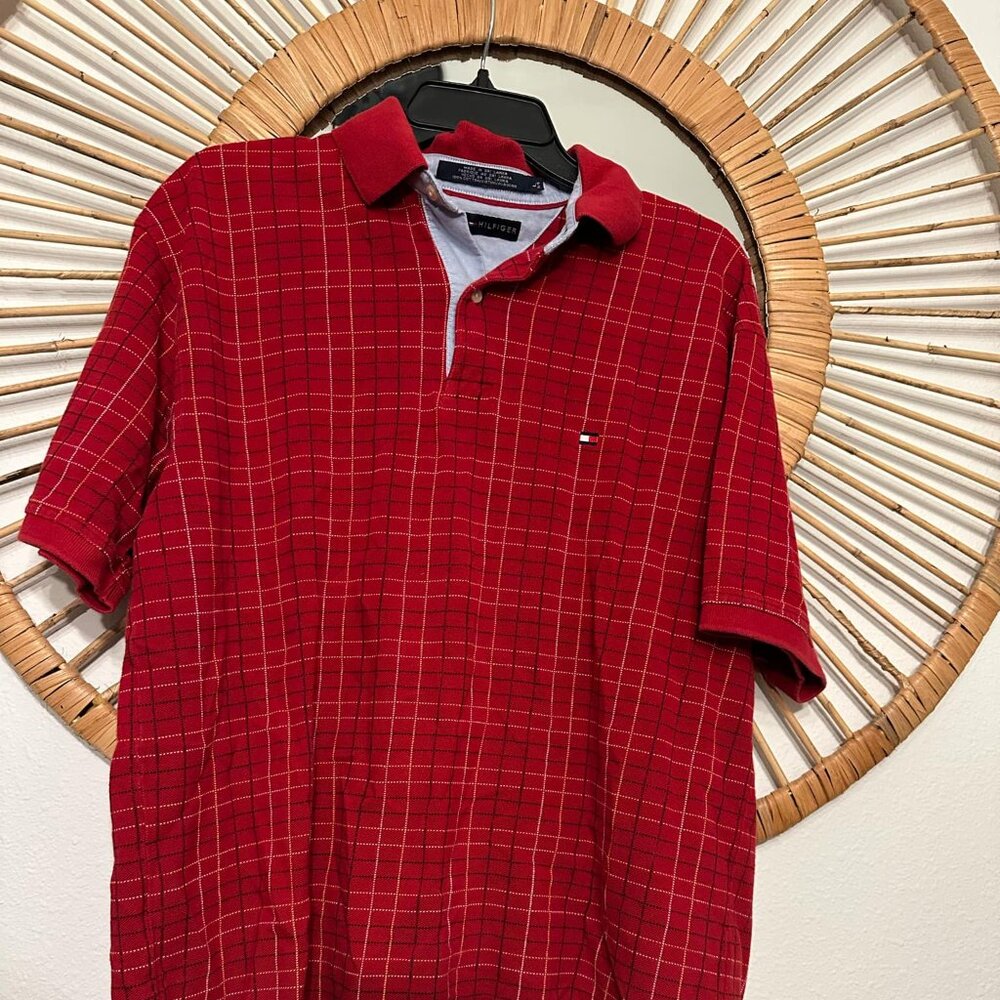 Tommy Hilfiger Mens Plaid Sweater Size Large 1/4 button down 100% cotton